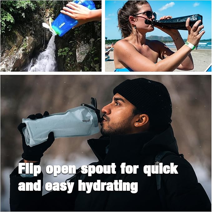 Vapur Collapsible Water Bottle With Carabiner, Compact Bottle Folds Flat For Hydration On The Go, Ideal for Traveling, Hiking or Camping, 23 Ounce, Sea Glass, Pack of 1