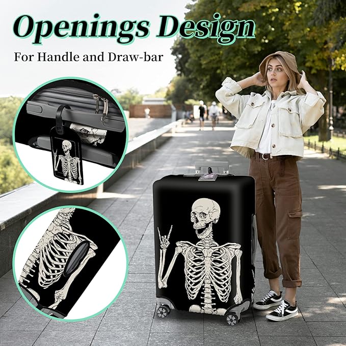 Luggage Cover Suitcase Protector Plus 1 Luggage Tag, Rock Skull Travel Suitcase Cover Suitable for 18-20 inch Luggage (S) with Concealed Zipper Washable Elastic Cloth Dustproof Anti-Scratch
