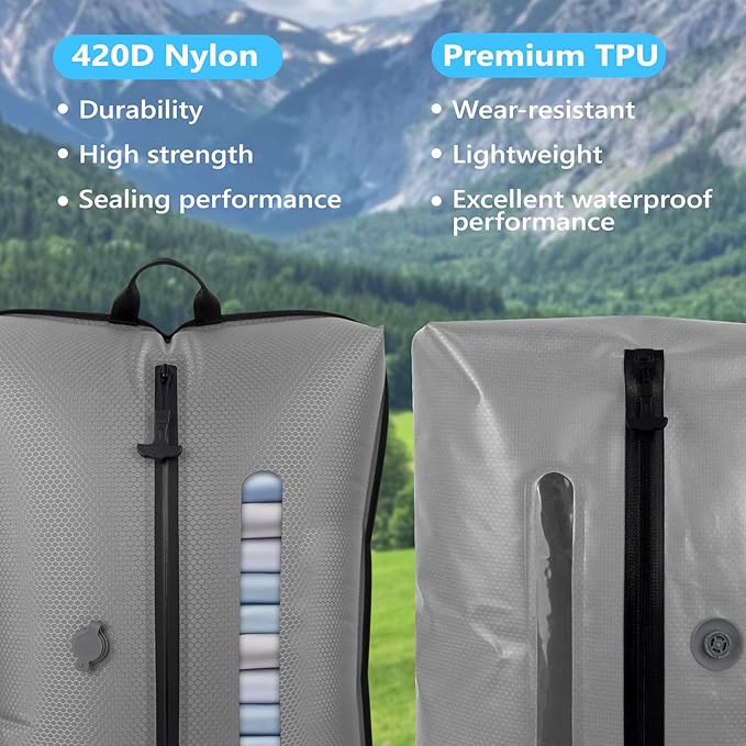 2025 Vacuum Bags for Travel with See-Through Window Space Saver Vacuum Seal Bags for Clothing Travel IP67 Reusable Packing Organizers for Luggage, Backpack, Suitcase Grey 1PC+No Pump