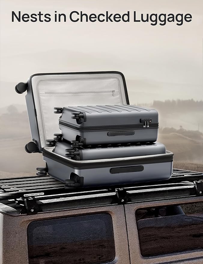 Carry on Luggage 22 X 14 X 9 Airline Approved, 20 Inch Luggage for 3-5 Days Travel, Double Spinner Wheels, 100% Hardshell PC, TSA Lock (00-Grey (Expandable), Checked 24-Inch)