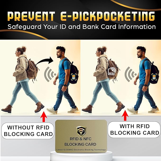 SaiTech IT RFID Protected Cards, 3 Pack One Card Protects Entire Wallet Purse For Men & Women, NFC Contactless Bank Debit Credit Card Protector ID ATM Guard Card – Golden