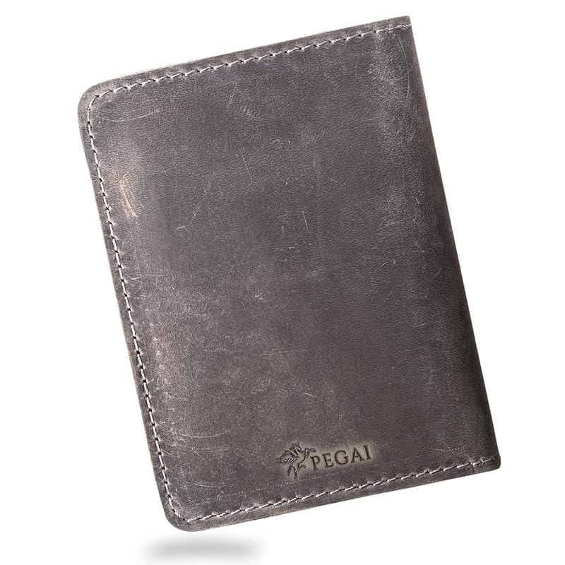 PEGAI Standard Full Grain Crazy Horse Leather Passport Holder | Custom Travel Passport Cover & Organizer | Handcrafted Leather Passport Wallet for Men and Women | Pike (Rock)