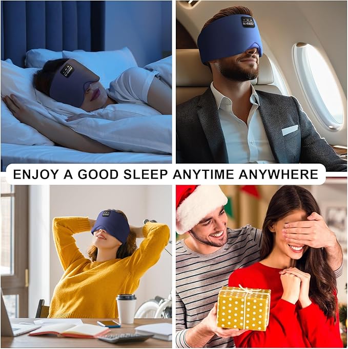 LC-dolida Sleep Mask with Bluetooth Headphones, Ice Silk Sleep Headphones with Bluetooth 5.4, Total Blackout Eye Mask for Sleeping, Soft Sleep Mask for Women Men, All Night Sleep, Travel(Navy)