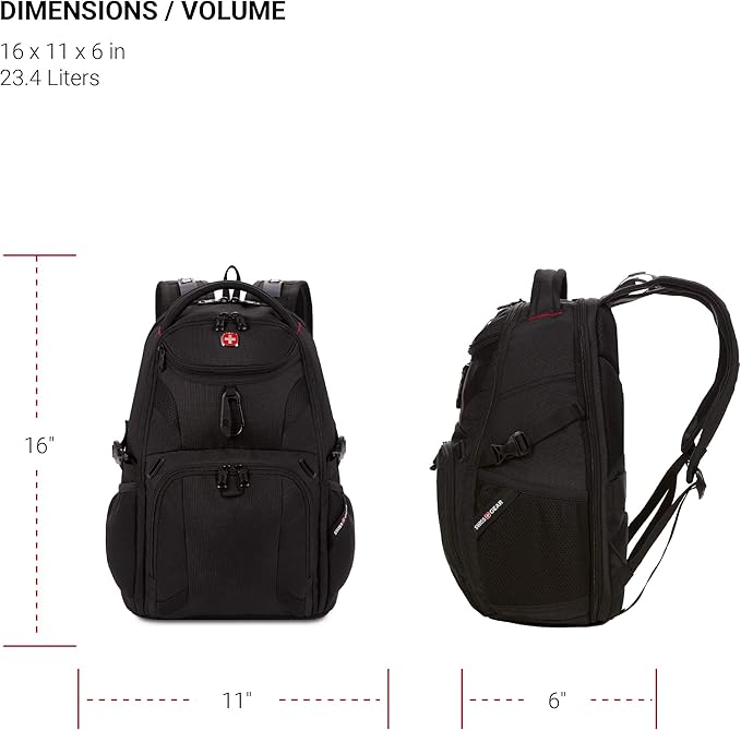 SwissGear Mini 1900 Scansmart Slim Version Laptop Backpack, Black, 16-Inch