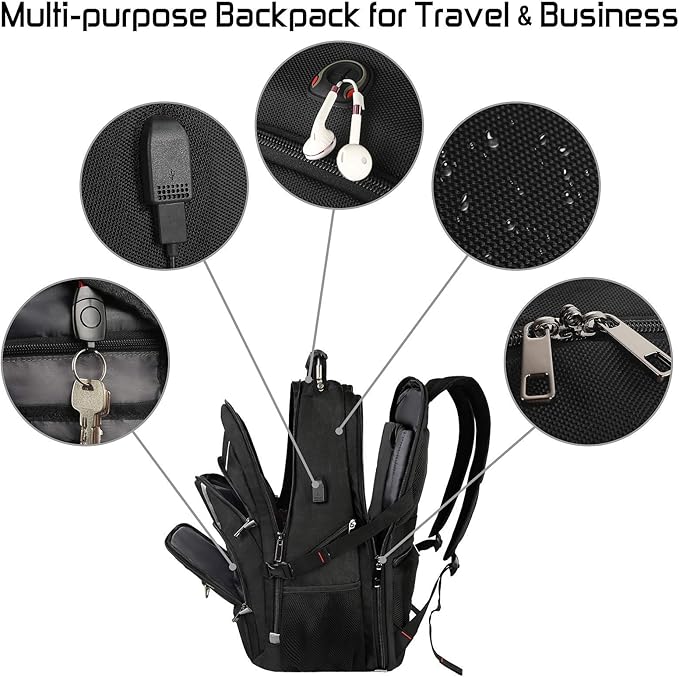 18.4 Laptop Backpack for Men, 55L-60L Extra Large Gaming Laptops Backpack with USB Charger Port, TSA Friendly Flight Approved RFID Anti-theft Pocket, Water Resistant Suiltable for Travel Business Work