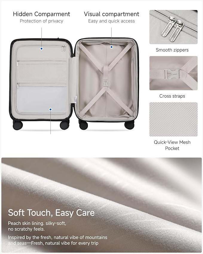 LUGGEX Luggage Sets 2 Piece, FLO5 Expandable Polycarbonate Hard Shell Suitcase Sets with Front Pocket (FX-Core, Black, 20/28 Inch)