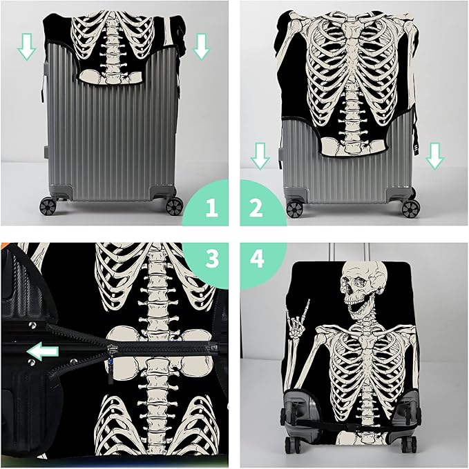 Luggage Cover Plus - Suitcase Protector with Rock Skull Travel Design, XL Size (29-30 Inch), Dustproof, Anti-Scratch, Washable Elastic Cloth, Concealed Zipper, Includes Luggage Tag