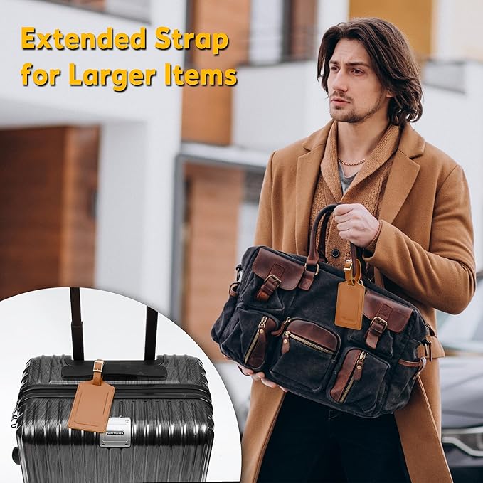 Travelambo Luggage Tags for Suitcases Faux Leather Privacy Protection 16 Pack Bag Tags Travel Accessories Essential, Yellowish Brown