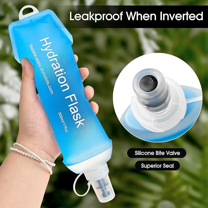 GYGYL Soft Flask, TPU Collapsible Soft Water Bottle for Hydration Pack, Running Vest, Leak-Proof Folding Water Bottle for Hiking Cycling Climbing Jogging-500ml Blue