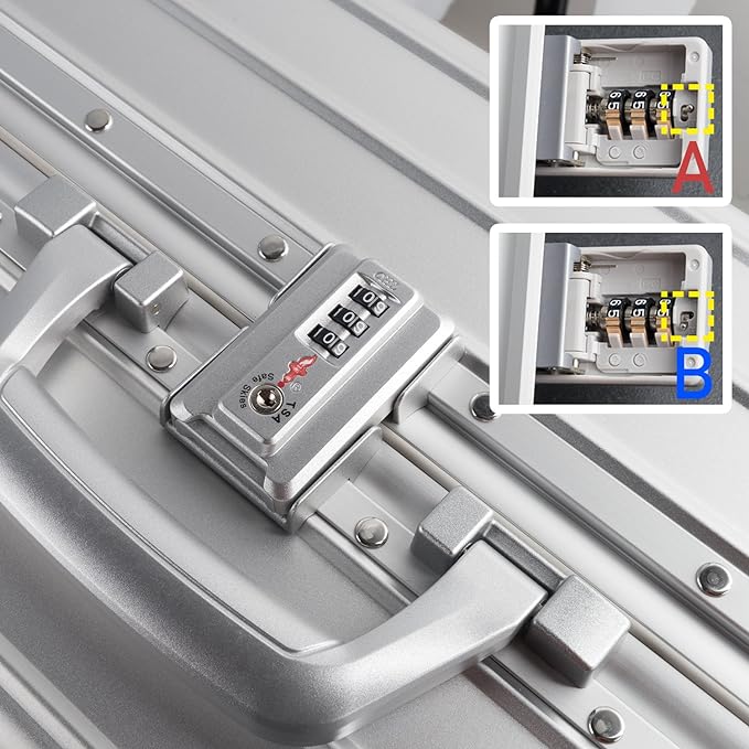 TRAVELKING All Aluminum Carry On Luggage Zipperless Hard Shell Luggage Case with TSA Lock Spinner Alloy Metal Suitcase (Silver, 20")
