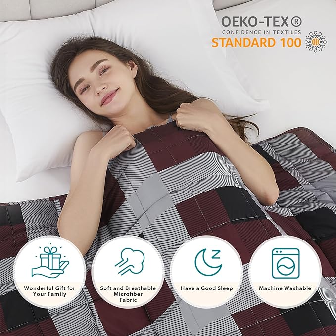 L'AGRATY Weighted Blanket - 48"x72" 20lbs Cooling Breathable Heavy Blanket Microfiber Material with Glass Beads for Adult All-Season Summer Fall Winter Soft Thick Comfort