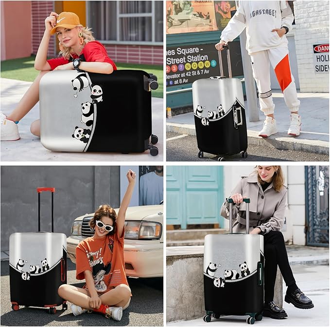 ANNA QUEEN Panda Family Luggage Cover, Cute Panda Design Suitcase Protector, Stretchable Washable Travel Sleeve for 28-30 Inch Luggage