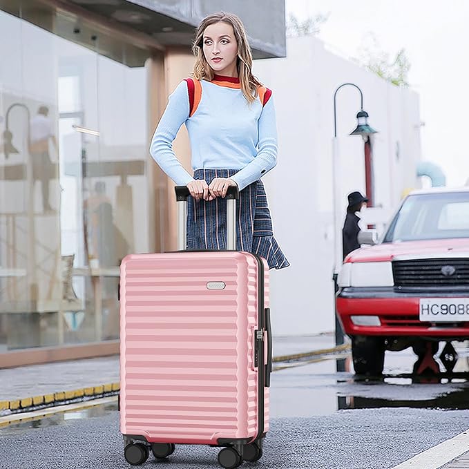 SHOWKOO Luggage Sets 3 Piece Hardside Expandable Suitcase with Double Spinner Wheels Tsa Lock, (Pink, 5 piece set)