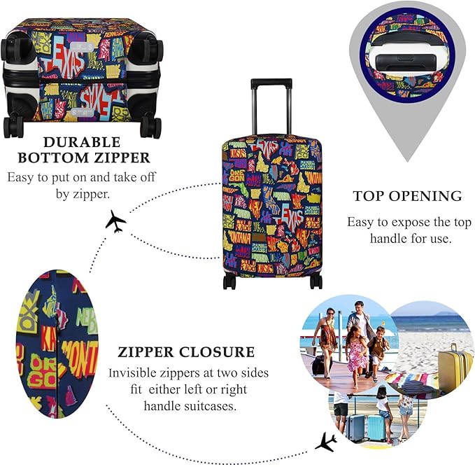 Explore Land Travel Luggage Cover Suitcase Protector Fits 23-26 Inch Case (America Map, M)