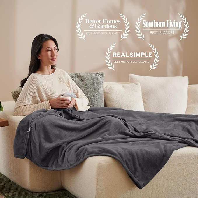 Bare Home Fleece Blanket - Full/Queen - Ultra-Soft Lightweight for Bed, Sofa, and Couch - Luxury Microplush - Cozy Warm Blanket (Full/Queen, Forged Iron Grey)