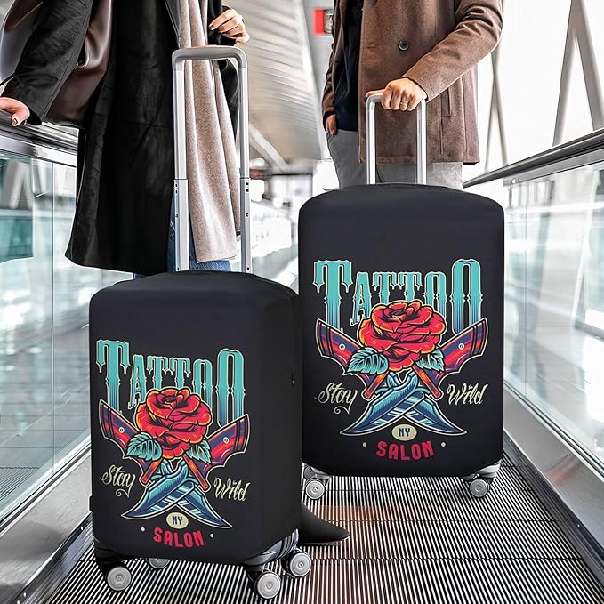 Explore Land Travel Luggage Cover Suitcase Protector Fits 18-22 Inch Case (Blade Rose, S)