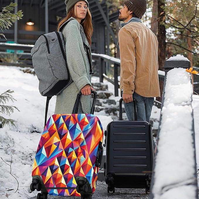 ANNA QUEEN Colorful Geometric Luggage Cover, Abstract Prism Pattern Suitcase Protector, Stretchable, Washable Travel Cover for 24-26 Inch Luggage, Bright, Durable & Eye-Catching