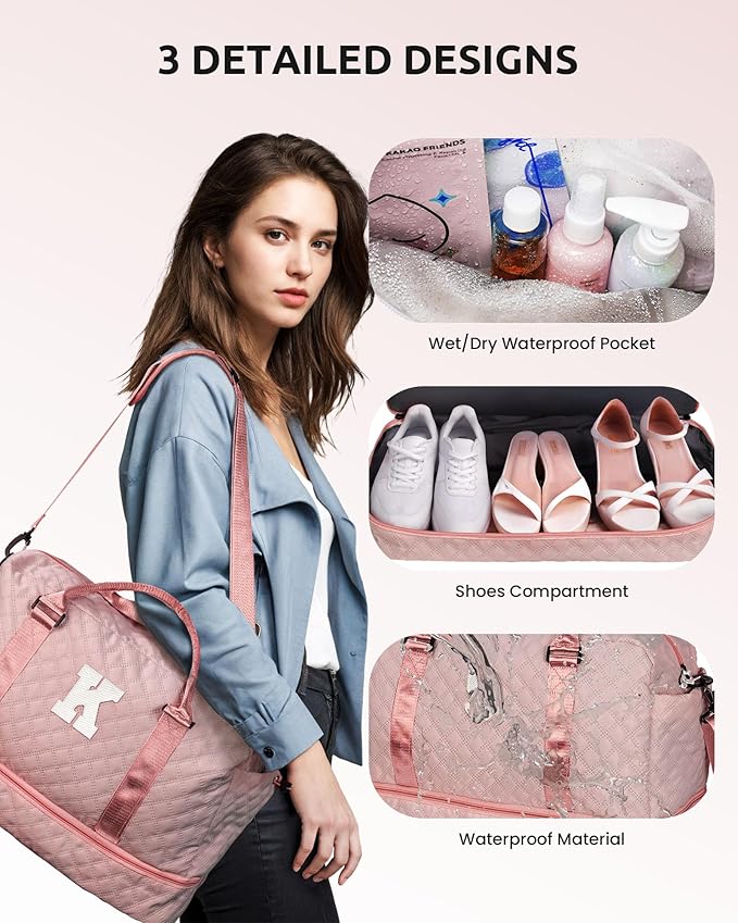 Gifts for Girls-Kids Duffle Bag with Shoe Compartment, Girls Weekender Bag, Monogram Overnight Bag, Letter Travel Bag with Makeup Bag，Personalized Gift Idea for Women Her (Letter G)