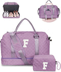 Gifts for Mom-Initial Duffle Bag with Shoe Compartment, Personalized Weekender Bag, Monogram Overnight Bag, Letter Travel Bag with Makeup Bag，Personalized Gifts Idea for Women Her (Letter F)