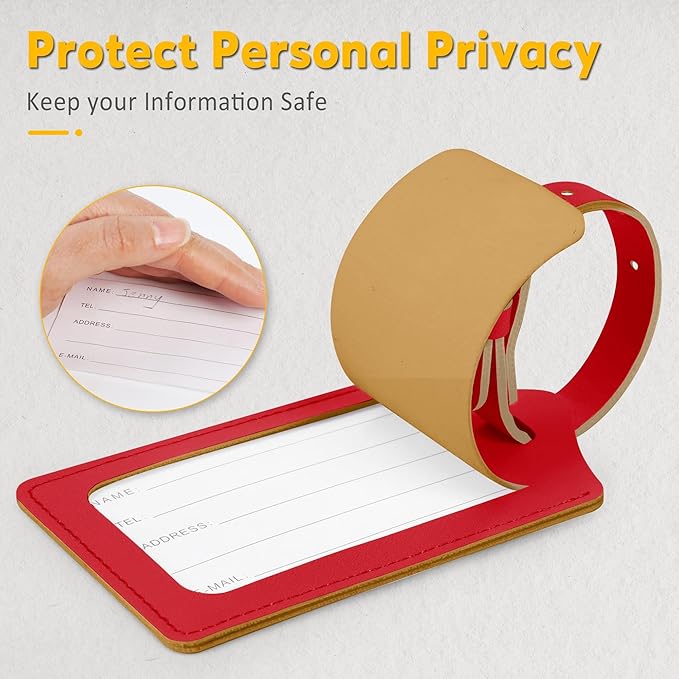 Travelambo Luggage Tags for Suitcases Faux Leather Privacy Protection 16 Pack Bag Tags Travel Accessories Essential, Deep Red