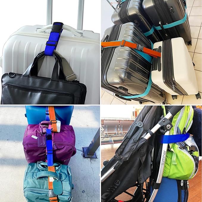 4Pack Luggage Straps for Suitcases, Travel Connector for Carry On Bag, Add Bag to Connect Two Suitcases, Adjustable Belt Attachment Accessories for Connect Your 3 Luggages, Pink