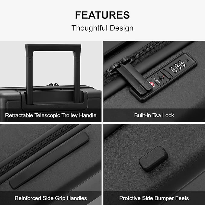 LEVEL8 Elegance Matte Luggage Set, 20 Inch Carry-on Luggage, 28“ Large Suitcase Lightweight Hardside Suitcases with Wheels,Tsa Lock,2-Piece Set(20/28), Black