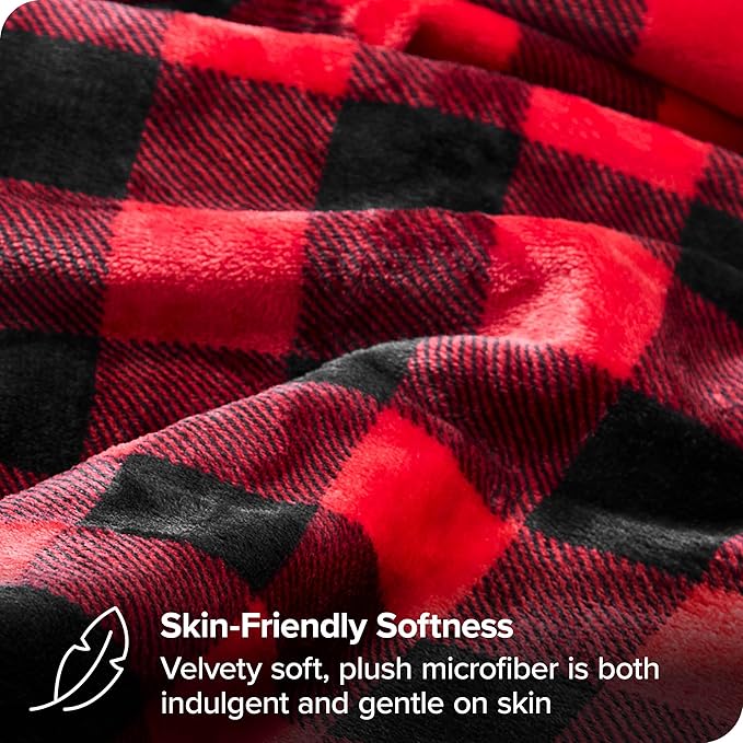 Bare Home Fleece Blanket - Full/Queen - Ultra-Soft Lightweight for Bed, Sofa, and Couch - Luxury Microplush - Cozy Warm Blanket (Full/Queen, Buffalo Plaid - Red/Black)