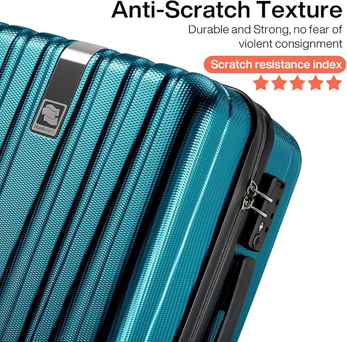 Hanke 24 Inch Luggage Suitcases With Spinner Wheels Lightweight PC Hard Shell Rolling Suitcase With Travel Lock,Checked-Medium 24-Inch(Caribbean Blue)