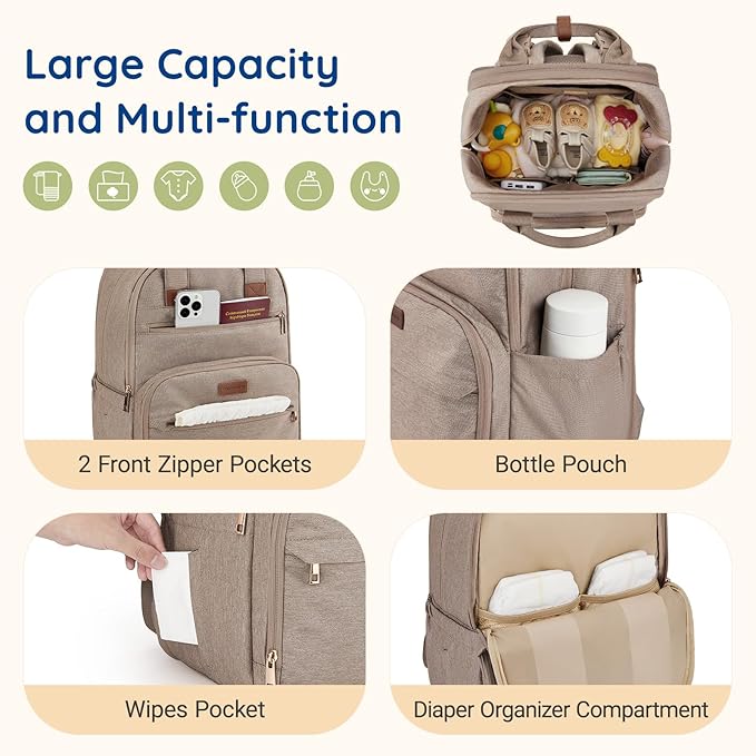mommore Diaper Bag Expandable Large Baby Bag for 2 Kids/Twins with Wet&Dry Pocket, Travel Diaper Backpack for Mom Dad, Changing Pad, Luggage Strap