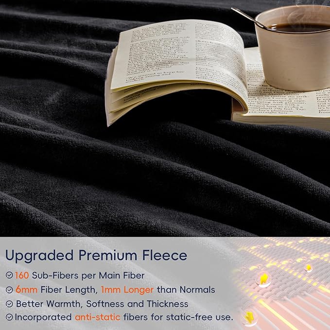 PHF Ultra Soft Fleece Blanket Queen Size, No Shed No Pilling Luxury Plush Cozy 300GSM Lightweight Blanket for Bed, Couch, Chair, Sofa Suitable for All Season, 90" x 90", Black