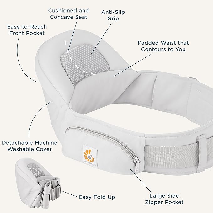 Ergobaby Lift Ergonomic Baby Hip Seat Carrier with Storage, Comfortable Wide Waistbelt and Lumbar Support (17lbs - 45lbs) - Anti-slip Toddler Carrier - Midnight Blue
