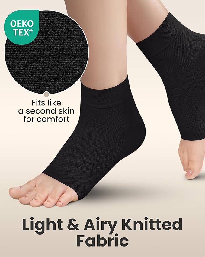 KEMFORD Ankle Compression Sleeve - Plantar Fasciitis Braces - Open Toe Compression Socks for Swelling, Sprain, Neuropathy, Foot Arch Support for Men and Women - 20-30mmhg, L, Black