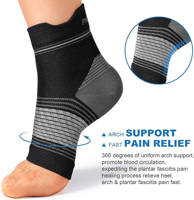 Plantar Fasciitis Sock (6 Pairs) for Men and Women, Compression Foot Sleeves with Arch and Ankle Support (Black, Gray, White, Small)