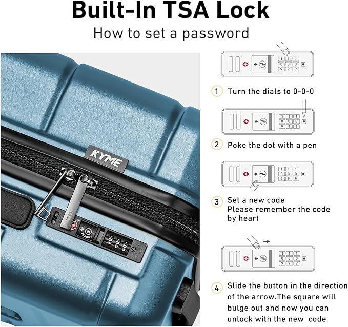 KYME 26 Inch Luggage TSA Approved Hardshell 26" Suitcases with Spinner Wheels Durable Medium Travel Checked Luggage with Cup Holder for Women Men Blue