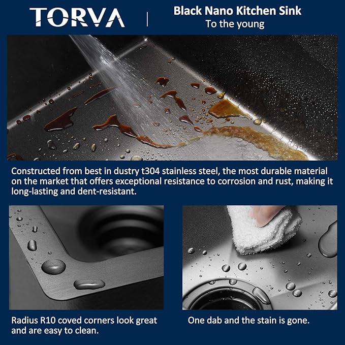 TORVA 15 x 17 Inch Gloss Black Ceramic Coating with NanoTek Undermount Kitchen Sink, PVD Coated Gunmetal Sink16 Gauge Stainless Steel Wet Bar or Prep Sinks Single Bowl, Fits 18" Cabinet,Dark Gray
