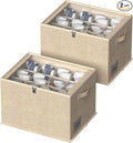 2 Pack Shoe Organizer for Closet - Shoe Storage Bins with Clear Cover, Fabric Shoe Storage Containers with Reinforced Handles, Fits up to 24 Pairs (Beige, 16.5 * 12.6 * 12.2in)