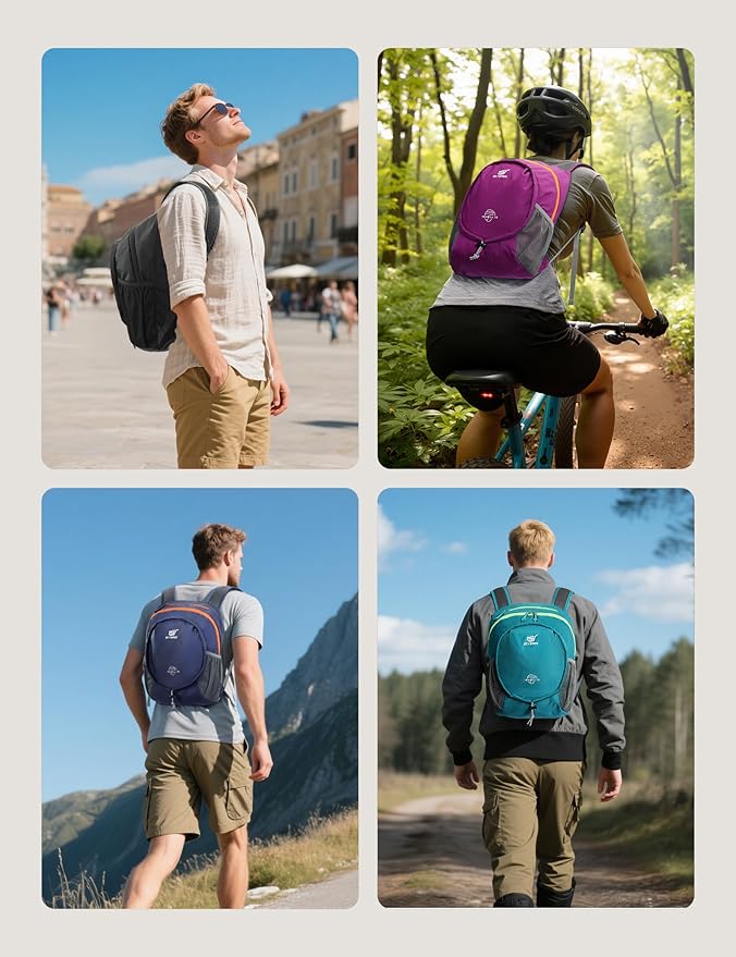SKYSPER 15L Lightweight Small Hiking Backpack for Women Men, Foldable Travel Daypack, Packable Camping Backpack, Mini Outdoor Hiking Bag (Cyan)