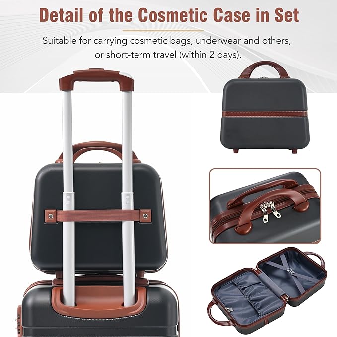 Merax Luggage Set 2 Piece Suitcase Set with Cosmetic Case Expandable Spinner Wheels Vintage Luggage Sets(Black,20"+24")