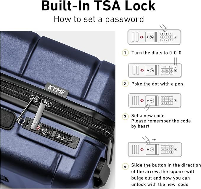 KYME Luggage Sets 2 Piece Hardshell 22"/26" Suitcase with Spinner Wheels Hardside Suitcases Sets with TSA Lock Lightweight Travel Luggage Set with Cup Holder for Women Men Navy