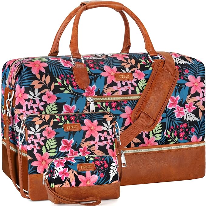 Weekender Bag for Women, Travel Duffel Bag Carry On Overnight Bag with Shoe Compartment Large Nylon Travel Weekend Tote Bag