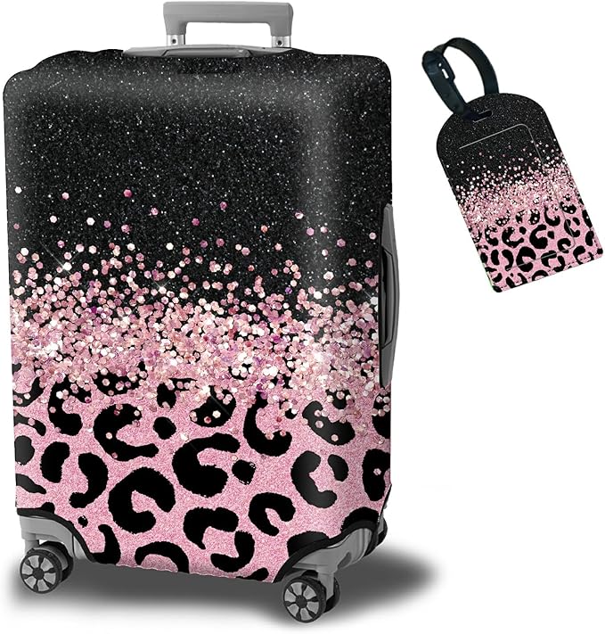 Luggage Cover Plus - Pink Leopards Travel Suitcase Cover for 26-28 inch Luggage (L) with Concealed Zipper, Washable Elastic Cloth, Dustproof, Anti-Scratch