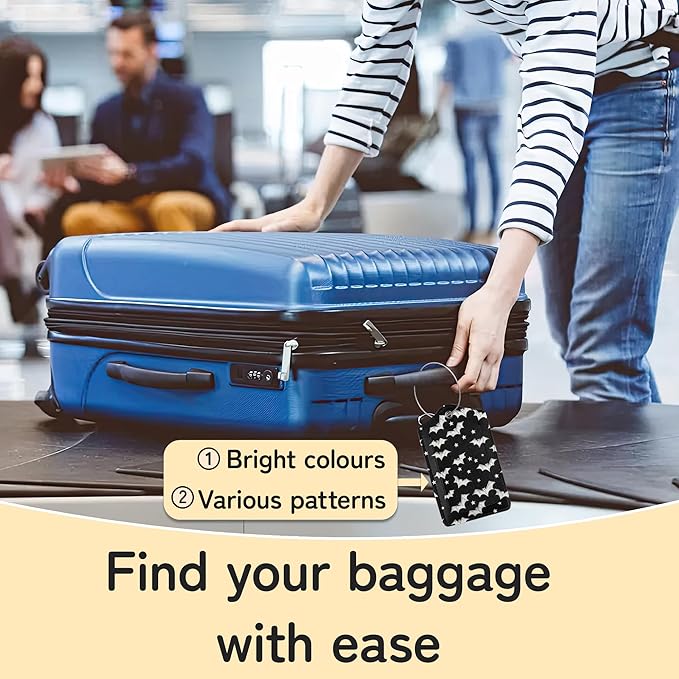 3 Pack PU Leahter Happy Halloween Luggage Tag with Stainless Steel Loop,Travel Suitcase Labels with Privacy Cover ID Label Quickly Spot for Bags