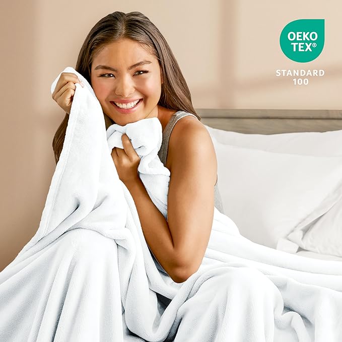 Bare Home Fleece Blanket - Throw/Travel - Ultra-Soft Lightweight for Bed, Sofa, and Couch - Luxury Microplush - Cozy Warm Blanket (Throw/Travel, White)