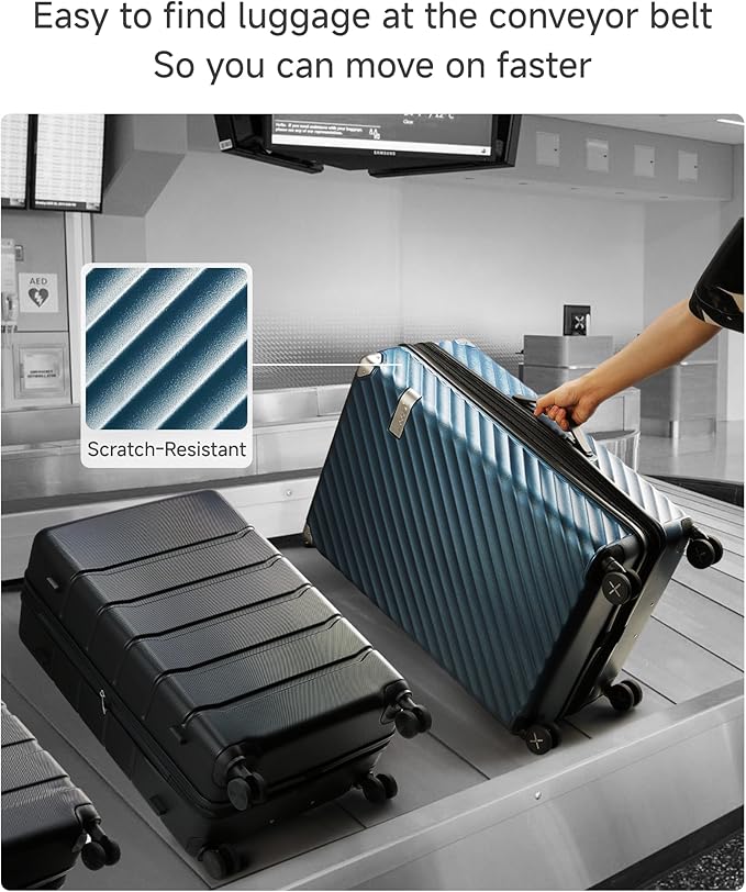 LUGGEX Luggage with Spinner Wheels, Polycarbonate Expandable Hard Shell Suitcase, Checked Medium 24 Inch, Charcoal Metallic