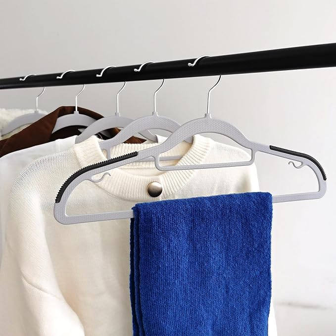 50 Pack Plastic Clothes Hangers Non Slip - 16.5 Inch Slim Space Saving Hangers for Closet, Heavy Duty Non-Slip Garment Hangers with 360° Swivel Hooks