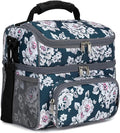 FlowFly Double Layer Cooler Insulated Lunch Bag Adult Lunch Box Large Tote Bag for Men, Women, With Adjustable Strap,Front Pocket and Dual Large Mesh Side Pockets