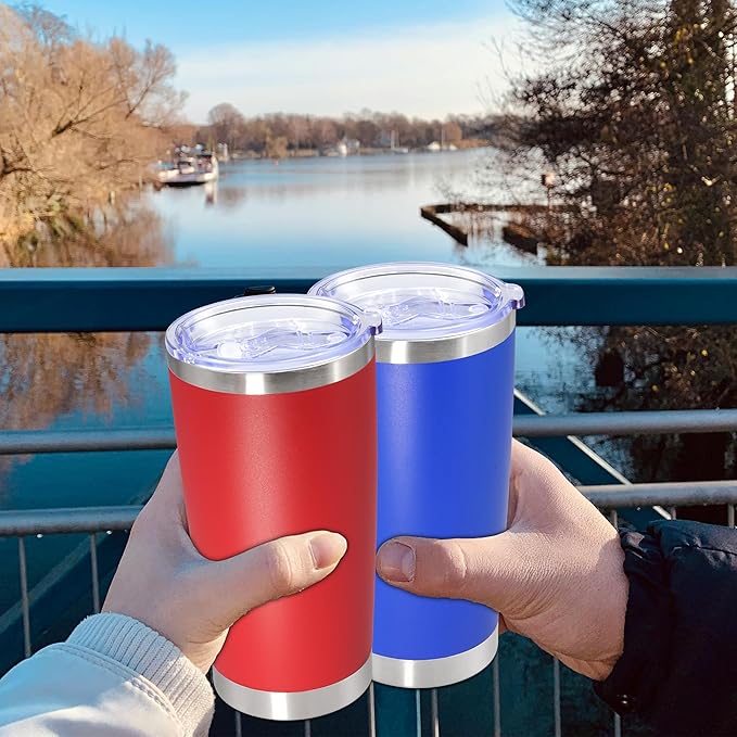 20oz Tumbler Bulk Stainless Steel Tumbler Cup with Lid Vacuum Insulated Double Wall Travel Mug, Durable Powder Coated Travel Coffee Tumbler Mug for Hot & Cold Drinks, Red,12 Pack