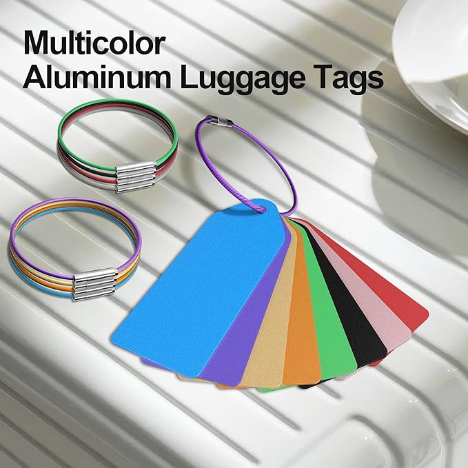 4 PCS Personalized Metal Luggage Tag – Personalized Engraved Suitcase Tag, Backpack Tag, with Matching Color Strap, Waterproof Suitcase Name Badge – Ideal Corporate Gift & Travel Accessory (Purple)