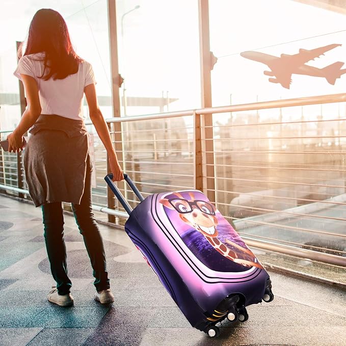 7-Mi 3D Print Design Travel Suitcase Protector Trolley Case Cover 19"-30" Sleeve (S(Fits to 19"-20" Trolley Case), Giraffe(New Version))