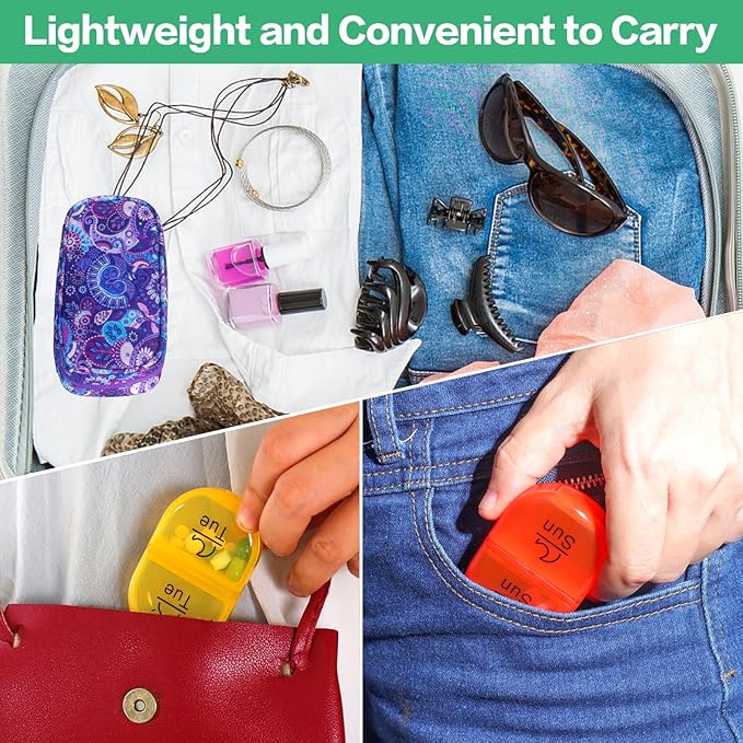 Serfeymi Weekly Travel Pill Organizer 2 Times A Day AM PM Upgraded Rainbow Pill Box 7 Day with Portable Zipper Canvas Pill Case, Medicine Organizer for Pills, Vitamins, Fish Oils - Purple 01
